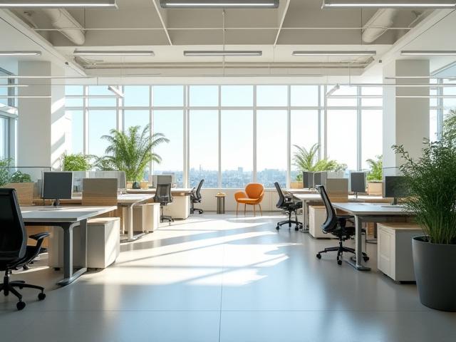 Modernong disenyo ng opisina sa Ortigas na may bukas na plano at natural na ilaw
